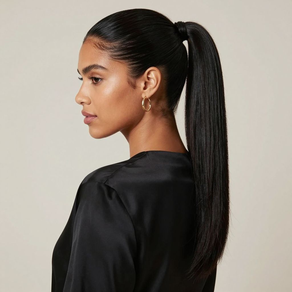 Low Sleek Ponytail with Side Part