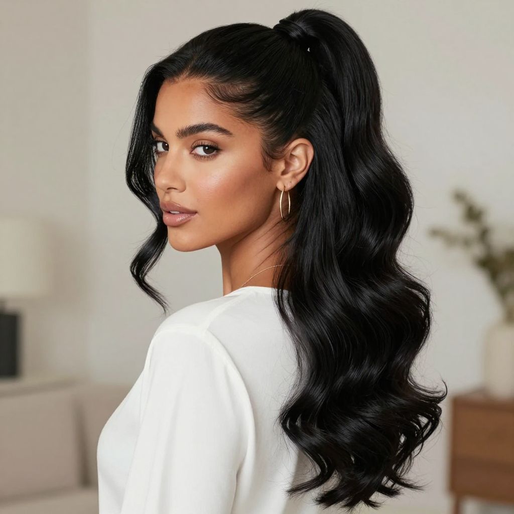 Side Swept Ponytail with Waves