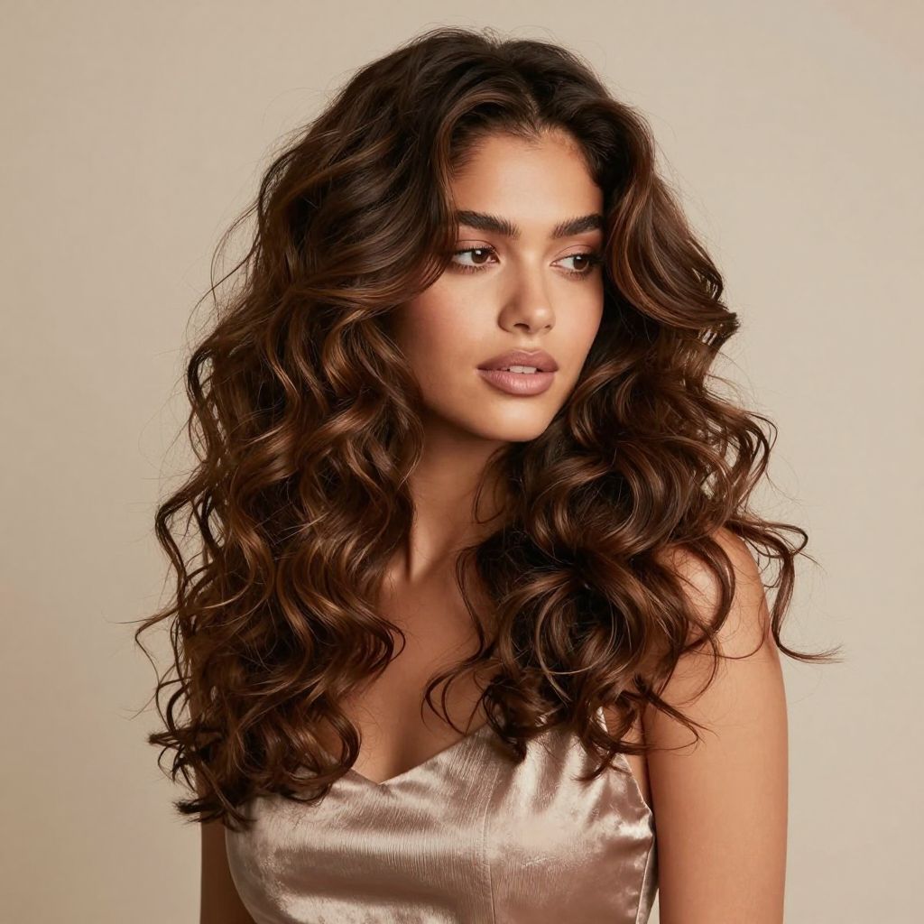 High Volume Curls with Side Part