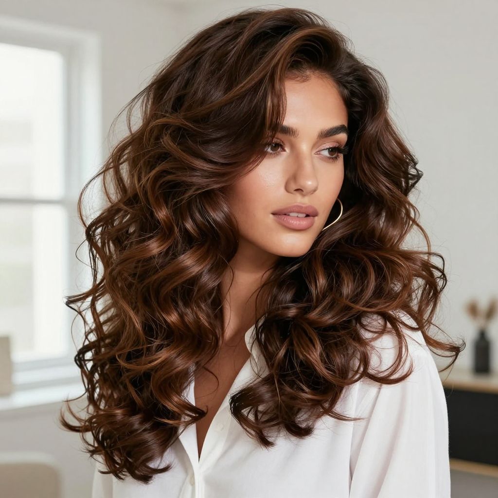 High Volume Curls with Side Part
