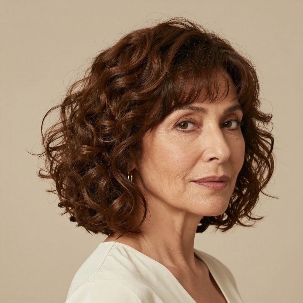 Curly Bob with Side Swept Bangs