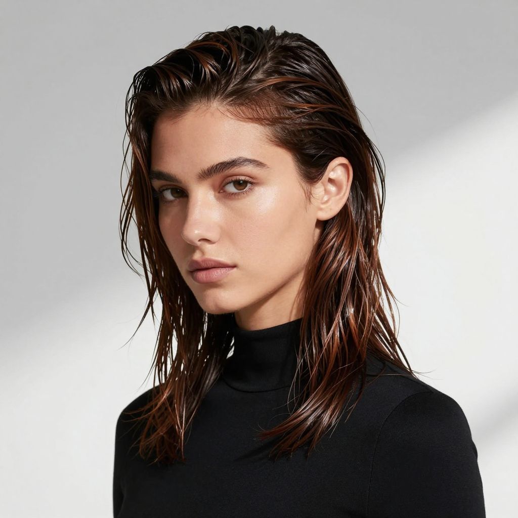 Wet Look Styled Back Hair