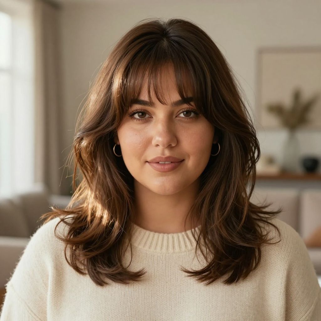 Layered Shoulder Length with Curtain Bangs
