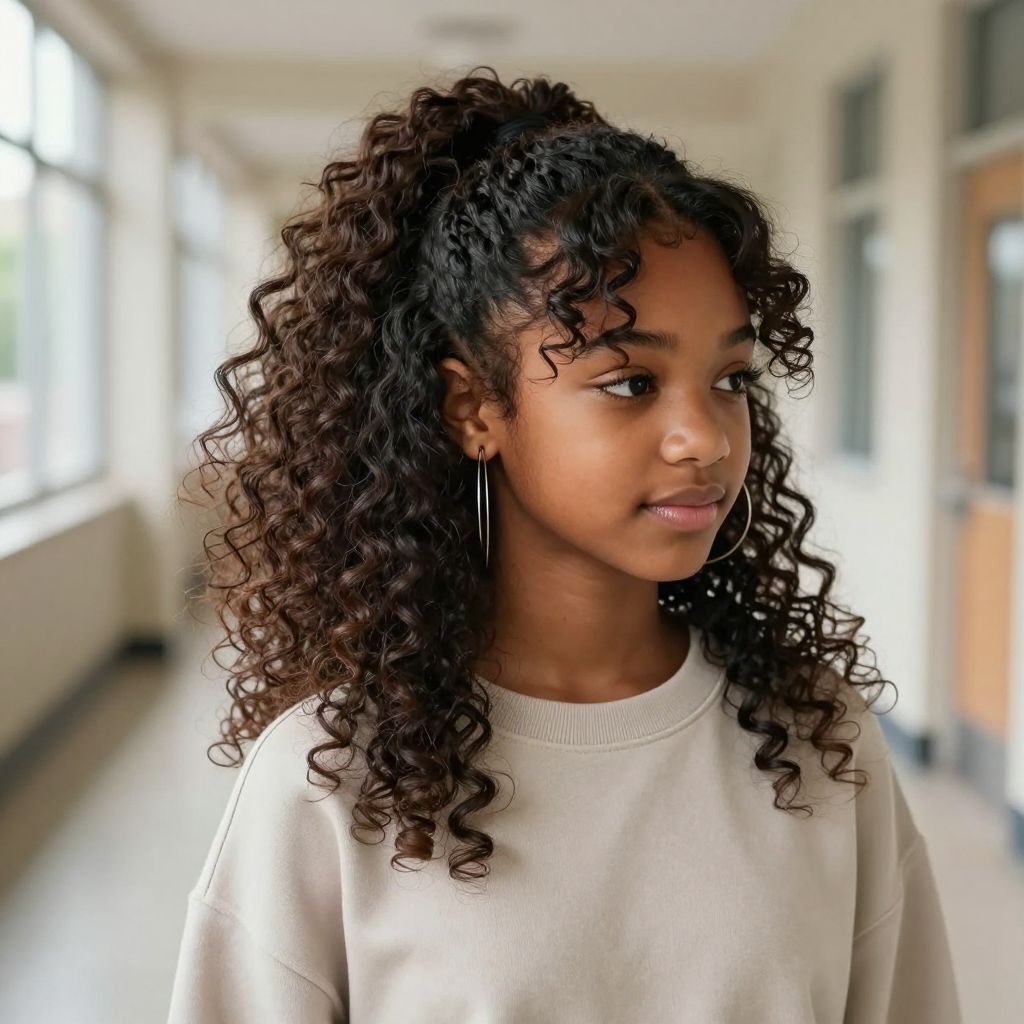 Curly Ponytail with Side Swept Bangs