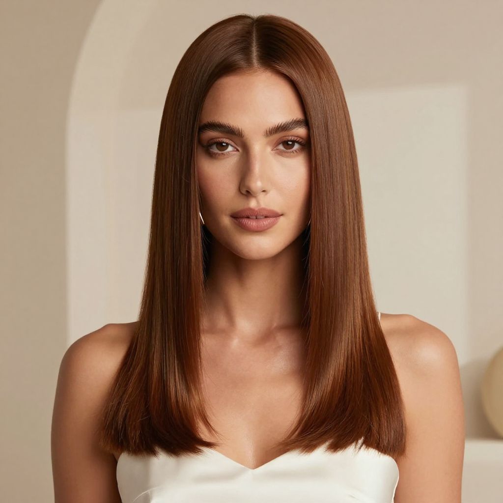 Sleek Straight Hair with Center Part