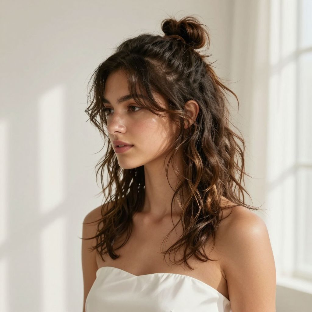Messy Bun with Face-Framing Strands