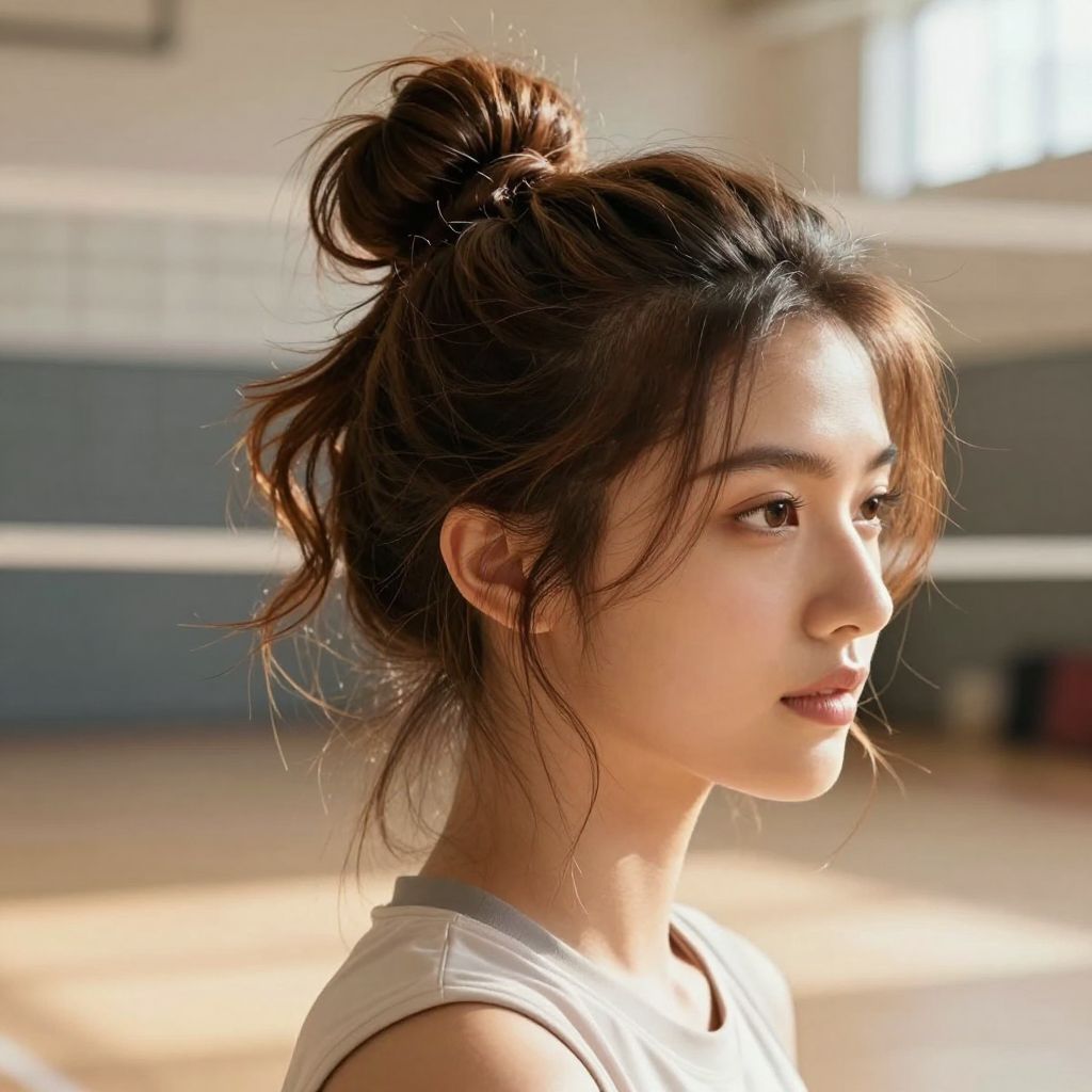 Messy Bun with Face-Framing Strands