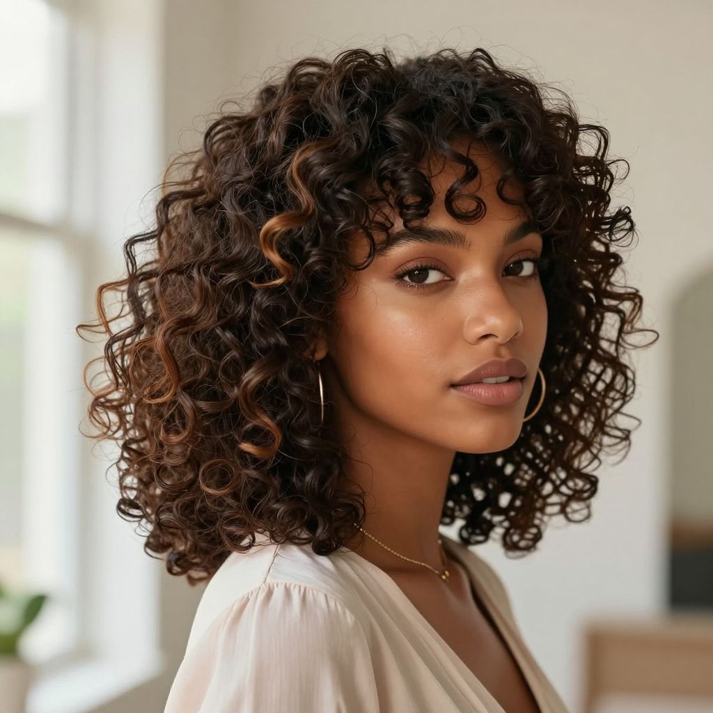 Curly Bangs with Shoulder-Length Hair